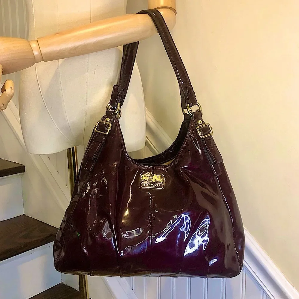 COACH Purple Patent Leather Madison Triple Section Hobo Shoulder Bag - Picture 13 of 17